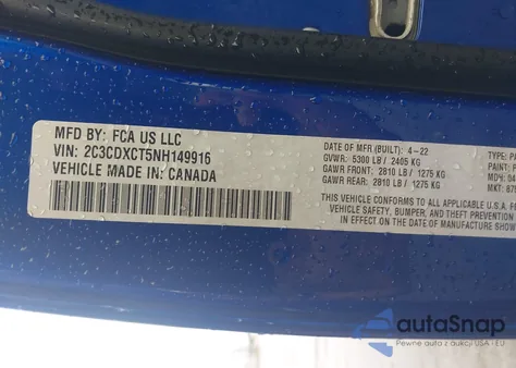 2022 Dodge Charger R/T из США, поврежденный, VIN 2C3CDXCT5NH149916